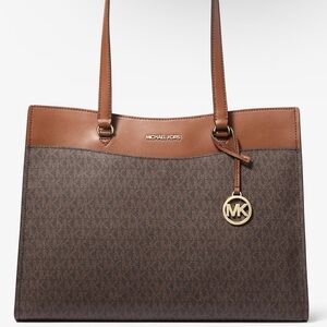 Michael Kors Jet Set Large Signature Logo Tote Bag Brown
